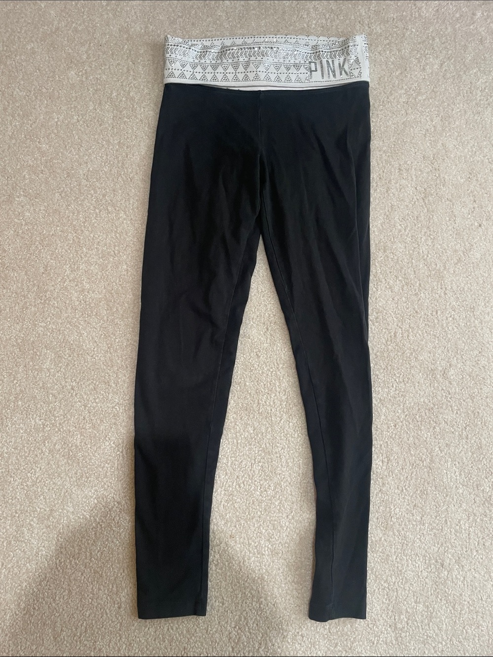 Victoria's Secret PINK Black Leggings with White Rhinestone Waistband